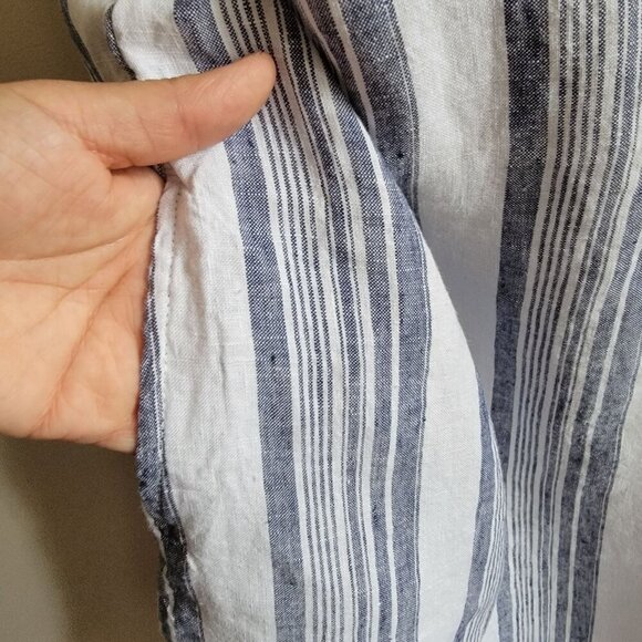 Striped Blue & White Linen Sleeveless Dress with  Straps - Picture 5 of 9